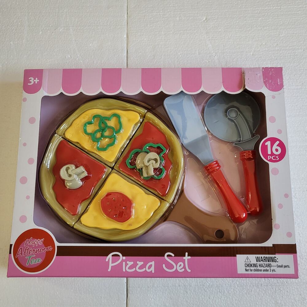 NIB Happy Afternoon Tea 16 Pieces Pizza Play Food Set Age 3 and Up